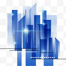 图案轮廓图图片_城市景观抽象蓝色闪光城市缩影