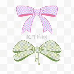 粉色绿色蝴蝶结可爱波点简笔画