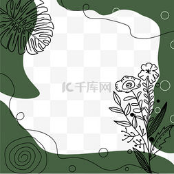 深绿色线描花卉instagram故事边框