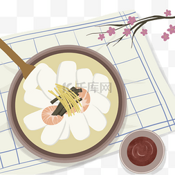 虾仁美食图片_虾仁年糕汤韩国传统食物插画