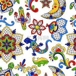墨西哥图片_墨西哥无缝图案传统装饰物品塔拉