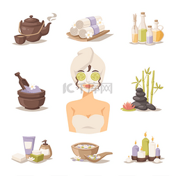 spa卡通图图片_Spa beauty body care vector icons and woman i