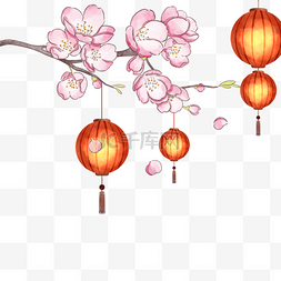 日本新年樱花圆形灯笼边框