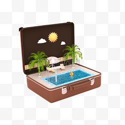 创意空间图片_夏天c4d创意夏季海边行李箱