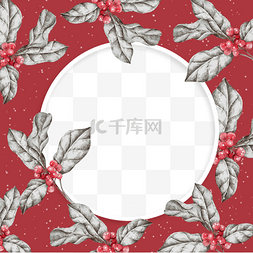 红色底纹白色雪花圣诞冬季植物边
