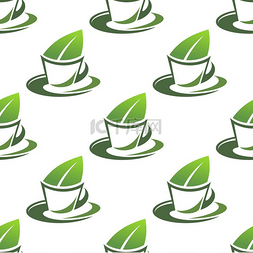 一杯有机绿茶的方形无缝图案，茶