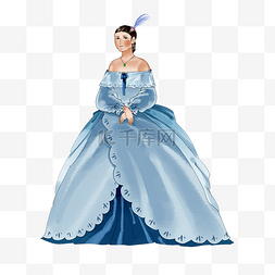 穿蓝裙子复古欧洲贵族妇女