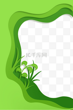 绿色剪纸风植物边框底纹