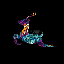 鹿吉祥物设计图片_鹿的彩色马赛克图案利用镶嵌图案