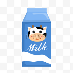 饮品卡通图片_蓝色奶牛头像卡通牛奶盒