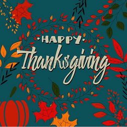 感恩节字体图片_带装饰花环的感恩节快乐卡，色彩