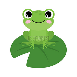 动物漫画动物图片_在白色背景上的绿色青蛙。
