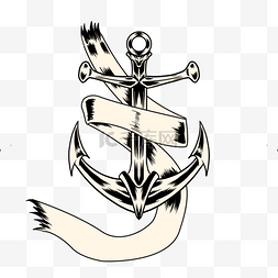 船锚素材图片_单色调空白缎带和船锚组合纹身图