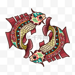 双鱼座徽章图片_抽象民族风格十二星座之双鱼彩色