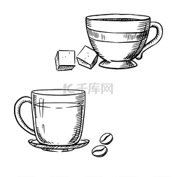 优雅的瓷器和玻璃杯咖啡和茶，配