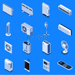 空调制热图片_家用气候控制等轴测图标带地板桌