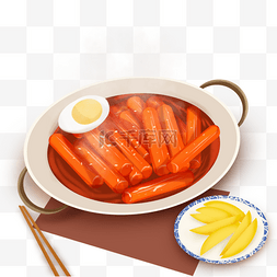 韩国美食图片_腌萝卜下酒菜炒年糕美食插画