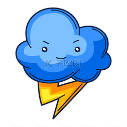 可爱的卡哇伊云与闪电的插图。