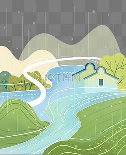 雨水节气扁平风透明插画