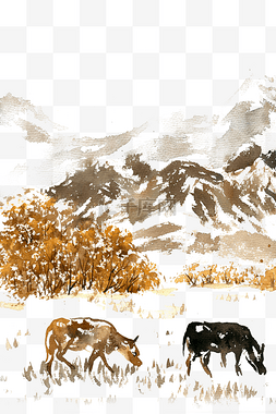 雪原牧牛