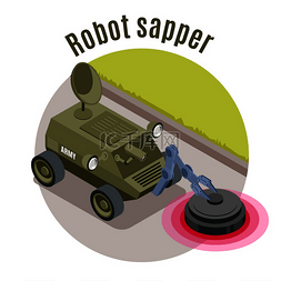 机械标志图片_带有机器人工兵标题和绿色军用机