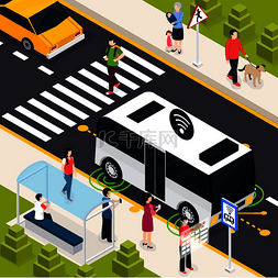 交通运输路线图片_自主车辆等距组合与行人在人行横