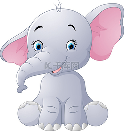 卡通大耳朵图图图片_可爱的小宝贝大象坐在白色背景上