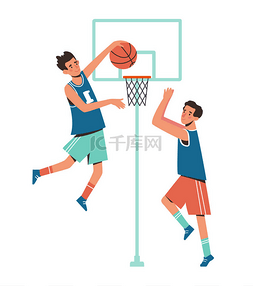 体育图片_男人在打篮球。平整的设计理念与