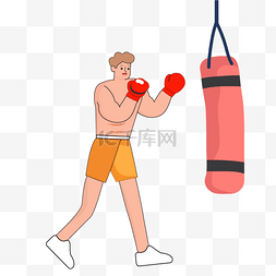 体育课程图片_拳击运动击打沙袋人物插画