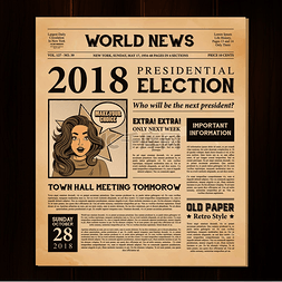 字体海报背景图片_报纸版2018年总统大选世界新闻文