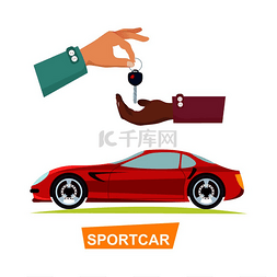 汽车汽车汽车图片_Sportcar 孤立的红色汽车和手传递钥