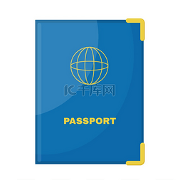 蓝色卡通旅游背景图片_在白色背景上的蓝色封面中护照的