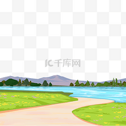 春夏秋冬卡通树漫画图片_春夏花草河流远山风景