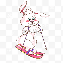儿童卡通漫画插画图片_卡通运动滑雪可爱兔子