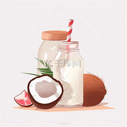 饮料图片_白色手绘夏季椰汁饮料