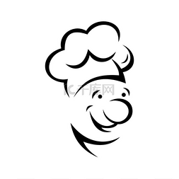 微笑的面包师戴着白帽子独自一人