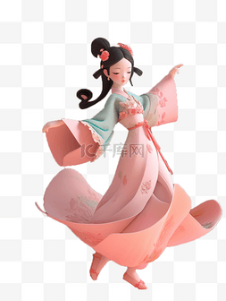 女孩卡通形象图片_3D立体卡通中国风汉服女孩人物形
