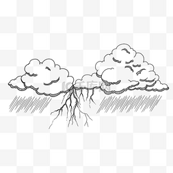 天气黑白图片_黑白素描雷电云雨天气雕刻风格