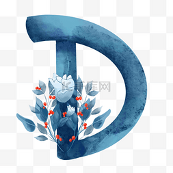 在蓝色题材信件d的水彩花卉背景