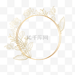 金色圆形植物线稿边框
