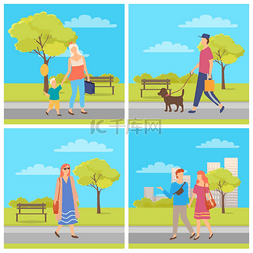 公园里的人、妈妈和儿子、带狗的