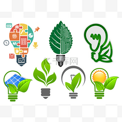 拼图图片_Light bulbs ecology icons and symbols