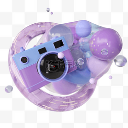 3d球体立体插画图片_照相机紫色3d抽象创意