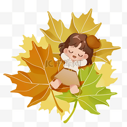 玩玩具的小女孩图片_秋天躺在落叶上的小女孩