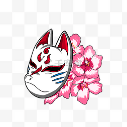 fox图片_狐狸面具和樱花日本风格粉色
