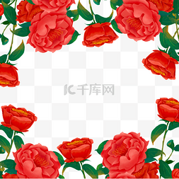 浪漫玫瑰花瓣背景图片_山茶花水彩花卉边框