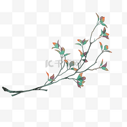 枫叶树枝素材图片_唯美水彩手绘树枝枫叶手账贴纸