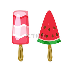 粉红色的冰淇淋图片_木棍上的彩色冰淇淋，带条纹的粉