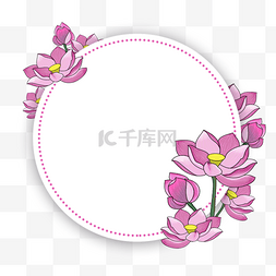 圆形粉色水彩荷花花卉边框