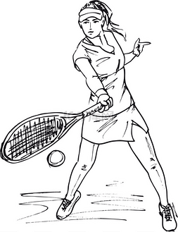 Sketch of woman with tennis racket. Vector il